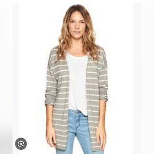 GAP S gray pink stripe 3/4 sleeve open front cardigan sweater